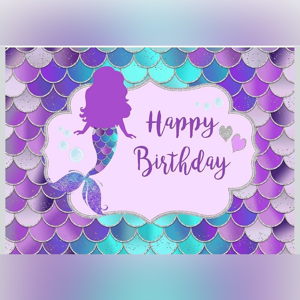 Mermaid Theme Happy Birthday Backdrop Banner 8x6Ft
